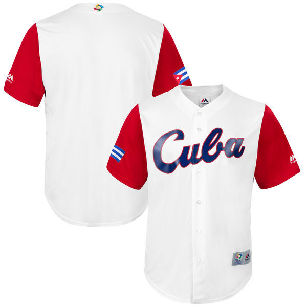 customized Men Cuba Baseball Majestic White 2017 World Baseball Classic Replica Team Jersey